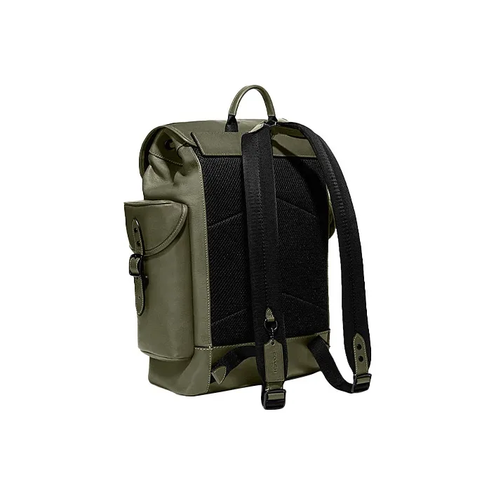 COACH Hitch Leather Backpack Large Size Men's Army Green-1