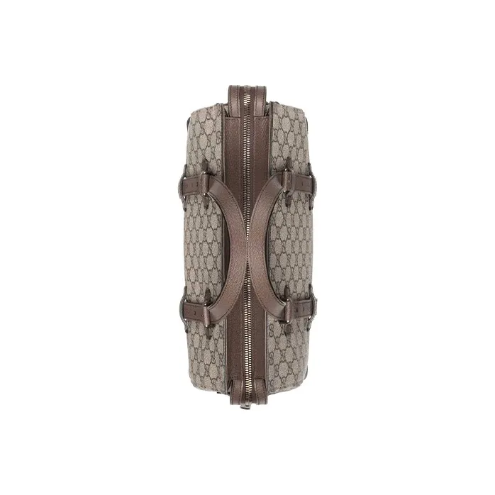 GUCCI Canvas With Leather Tote Bag, Shopping Bag, Handbag Medium Size Unisex Ebony & Brown-5