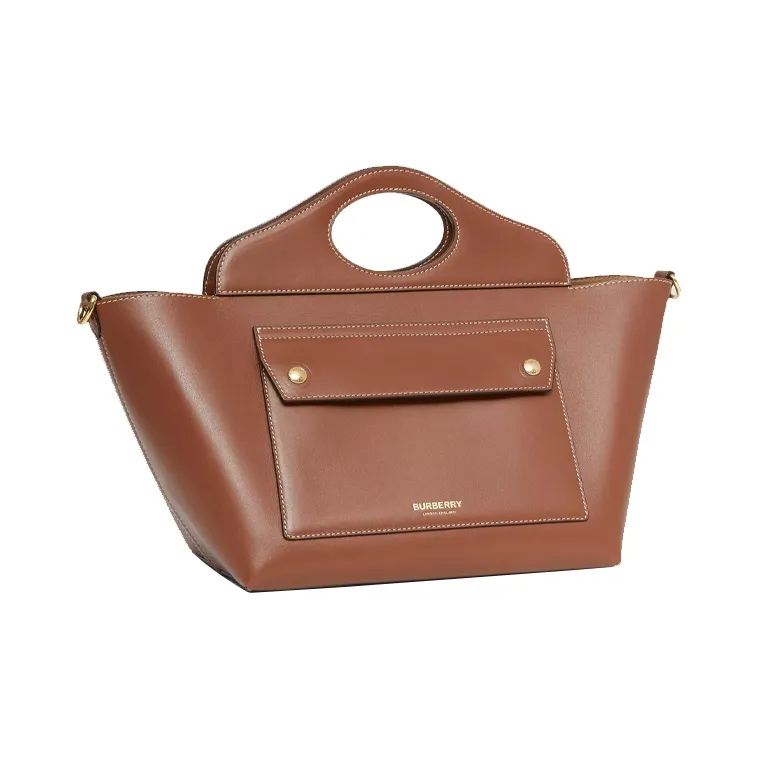 Burberry Pocket Bag Soft Leather Tote Bag Shopping Bag Handbag Mini Women's Tan-2