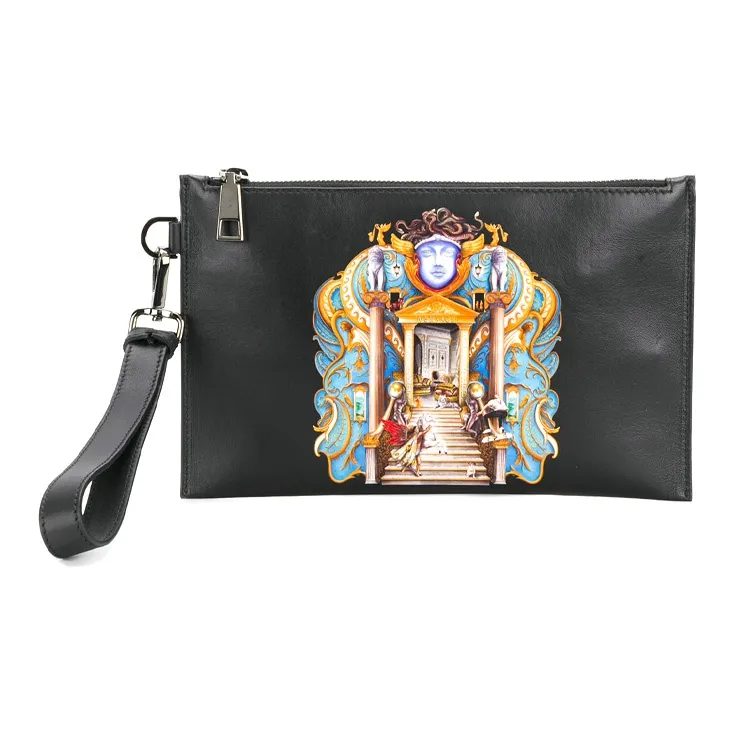 VERSACE Leather Coin Purses Commute Bags Clutches Small Size Men's Black-0