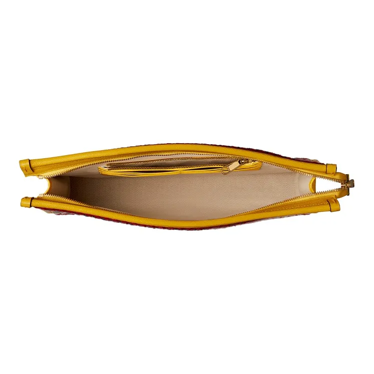 GUCCI Fabric With Leather Clutch Women's Yellow Red-5