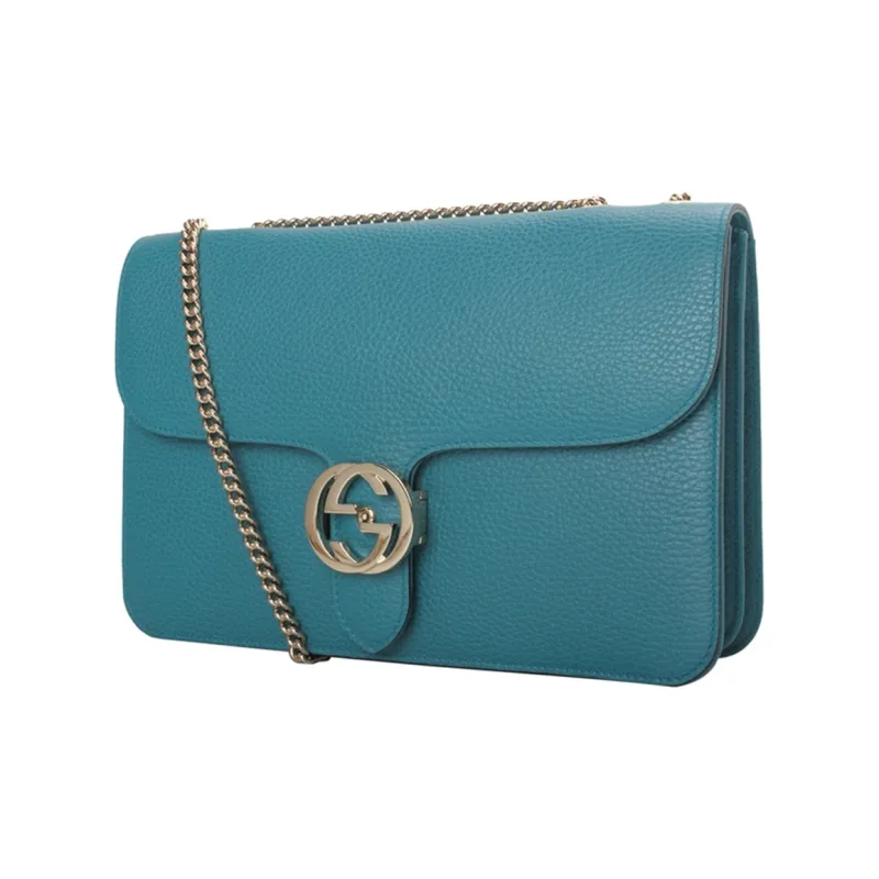 GUCCI Litchi Grain Leather Messenger Bag Trunk Bag Crossbody Bag Shoulder Bag Women's Peacock Blue-1