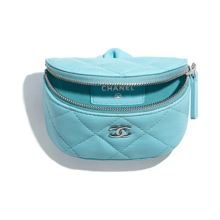 CHANEL Lambskin Elastic String Wristband Coin Purse Women's Neon Blue-3