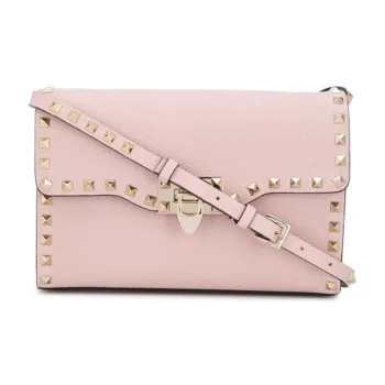 Valentino Rockstud Calfskin Messenger Bag Shoulder Bag Crossbody Bag Women's Pink