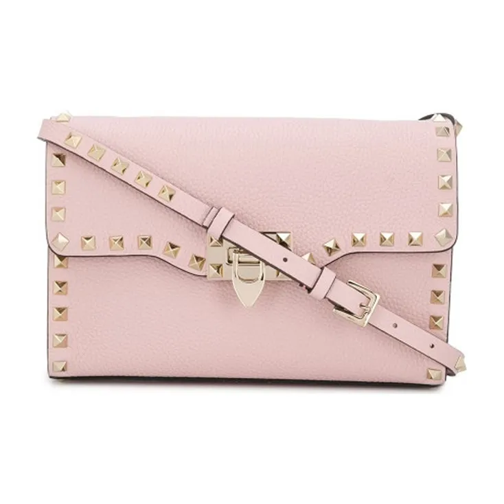 Valentino Rockstud Calfskin Messenger Bag Shoulder Bag Crossbody Bag Women's Pink-0