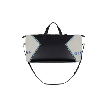 GIVENCHY Leather Canvas Travel Bag Handbag Men's Black