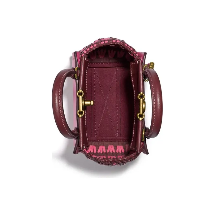 COACH Troupe Cow Leather Tote Bag Shopping Bag Handbag Mini Women's Fuchsia Color Blocking Red-2
