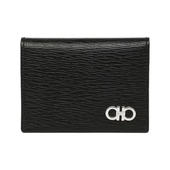 FERRAGAMO Textured Cow Leather Card Holder Men's Black