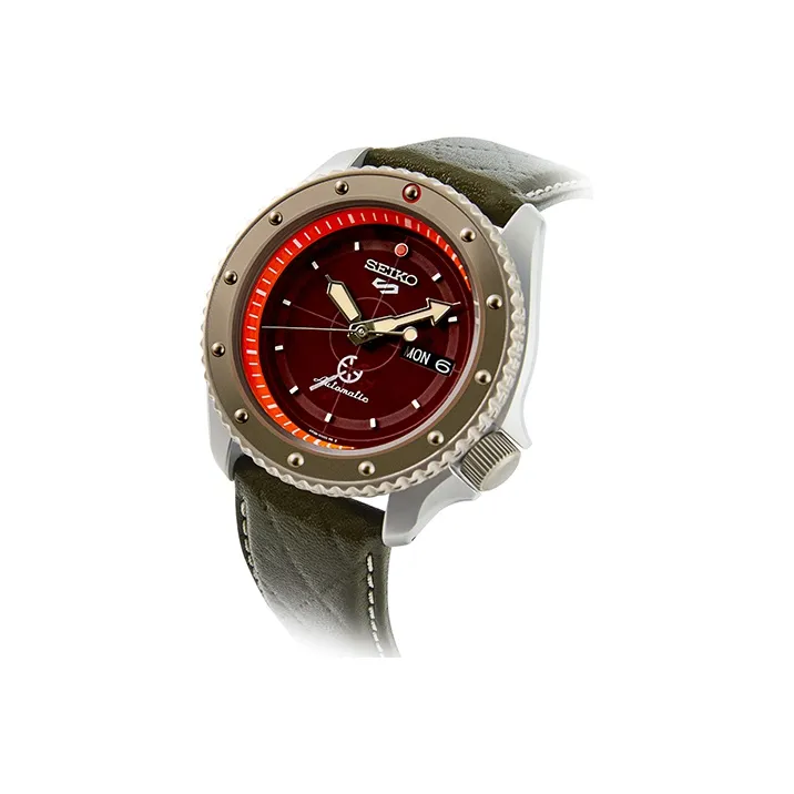 SEIKO SEIKO5 Collection Mechanical Movement Leather Strap Watch Men's Watches Red Watch Dial SRPF59K1-2