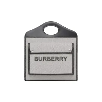 Burberry Pocket Bag Canvas With Leather Pocket Bag Handbag Women's Black/White