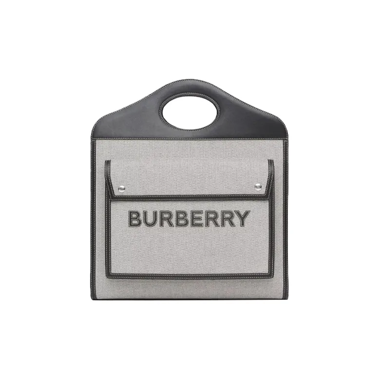 Burberry Pocket Bag Canvas With Leather Pocket Bag Handbag Women's Black/White-0