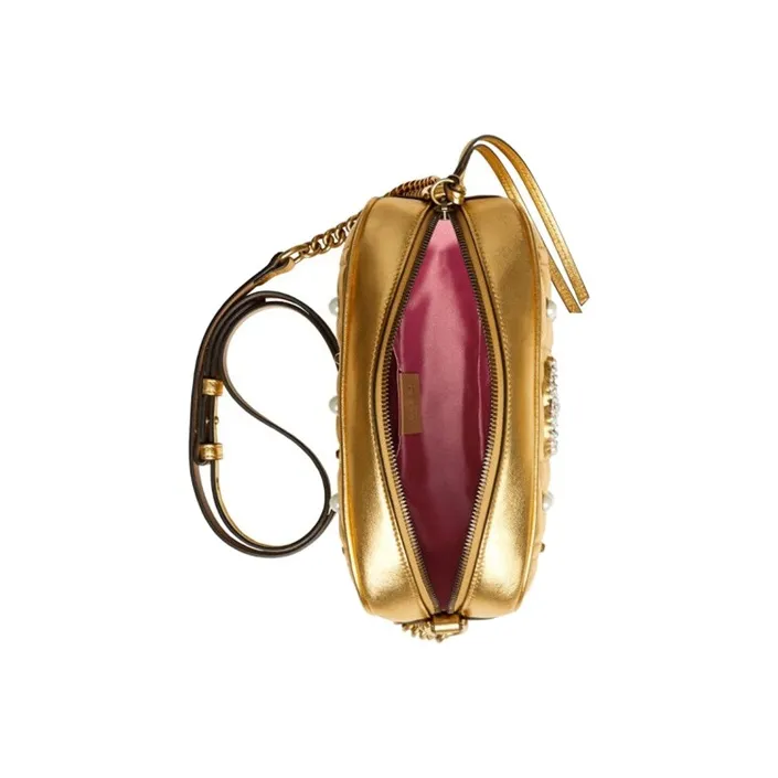 GUCCI GG Marmont Quilting Leather Camera Bag Shoulder Bag Crossbody Bag Small Size Women's Gold-4