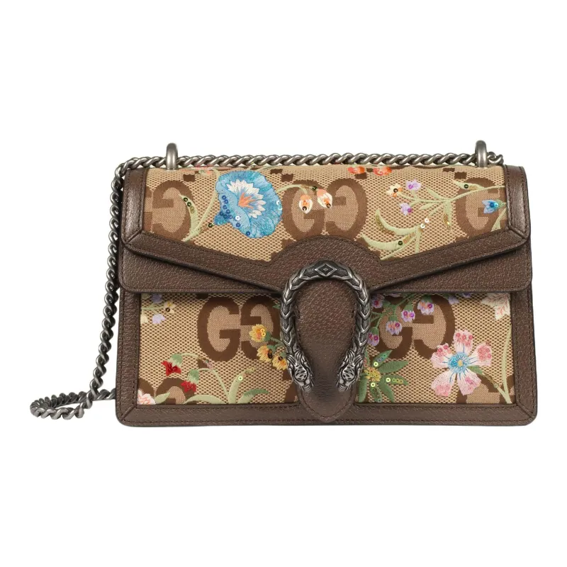 GUCCI Dionysus Canvas With Leather Crossbody Bag Shoulder Bag Women's Beige Brown With Multicolor Accents-0
