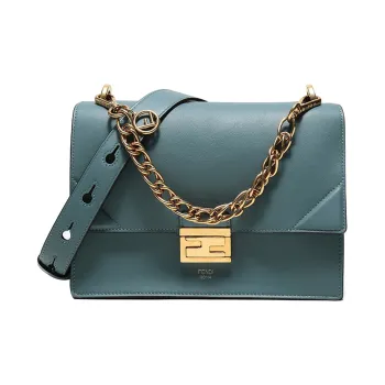 FENDI Kan U Leather Portable Crossbody Bag Shoulder Bag Women's Peacock Blue