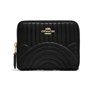 COACH Calfskin Ring Zip Closure Wallet Small Size Women's Black
