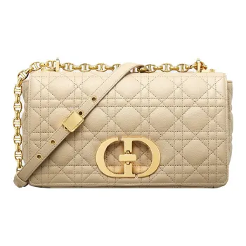 DIOR Caro Cow Leather Chain Bag Shoulder Bag Crossbody Bag Medium Size Women's Beige