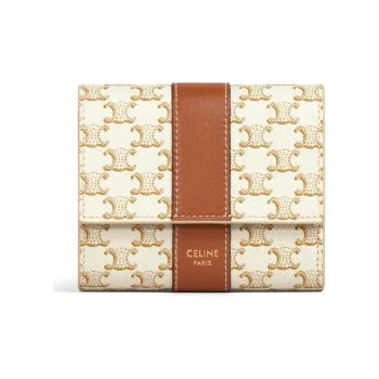 CELINE Artificial Leather Wallet Small Size Women's White/Tawny