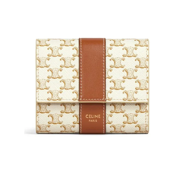 CELINE Artificial Leather Wallet Small Size Women's White/Tawny-0