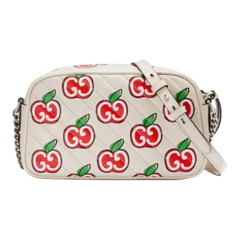 GUCCI Marmont Quilted Leather Camera Bag, Crossbody Bag, Shoulder Bag Small Size Women's White