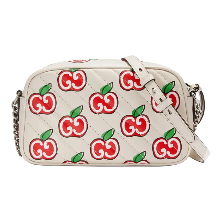 GUCCI Marmont Quilted Leather Camera Bag, Crossbody Bag, Shoulder Bag Trumpets Women's White-0
