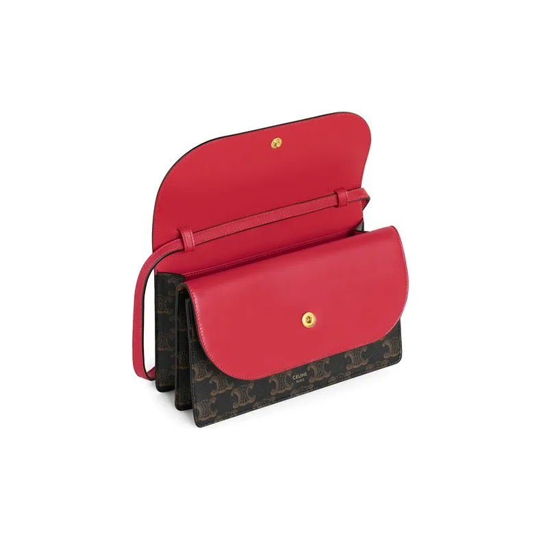 CELINE Triomphe Arc De Triomphe Canvas With Sheepskin Wallets Shoulder Bag Crossbody Bag Women's Red-2
