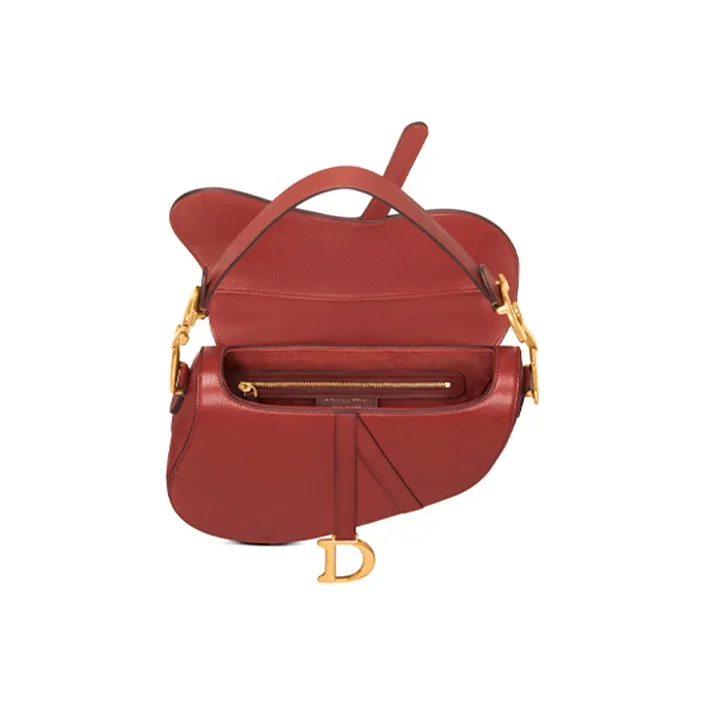 DIOR Sheepskin Saddle Bag Clutch Women's Brick Red-2