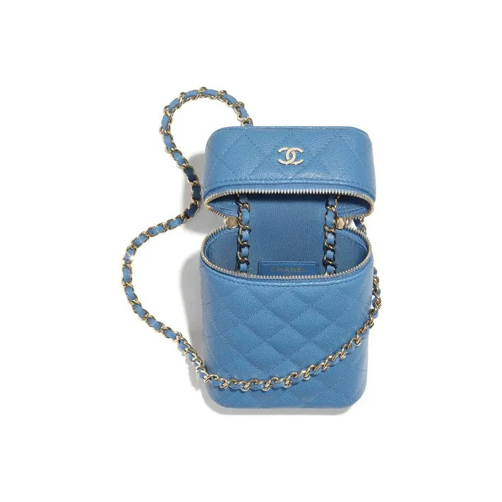 CHANEL Embossed Calfskin And Metal Cell Phone Case Women's Blue-3