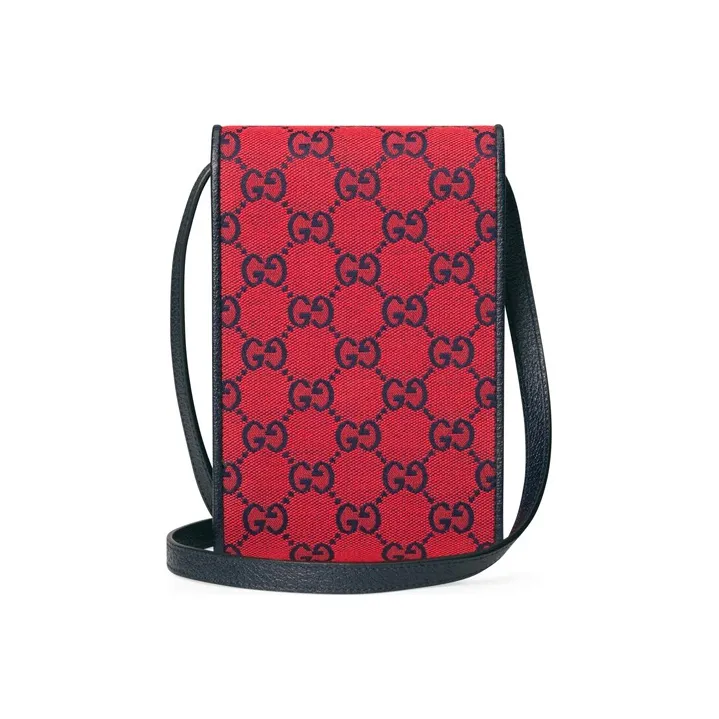 GUCCI Leather Logo Canvas With Leather Shoulder Bag Crossbody Bag Canvas Bag Cell Phone Pouch Mini Unisex Red/Blue-2