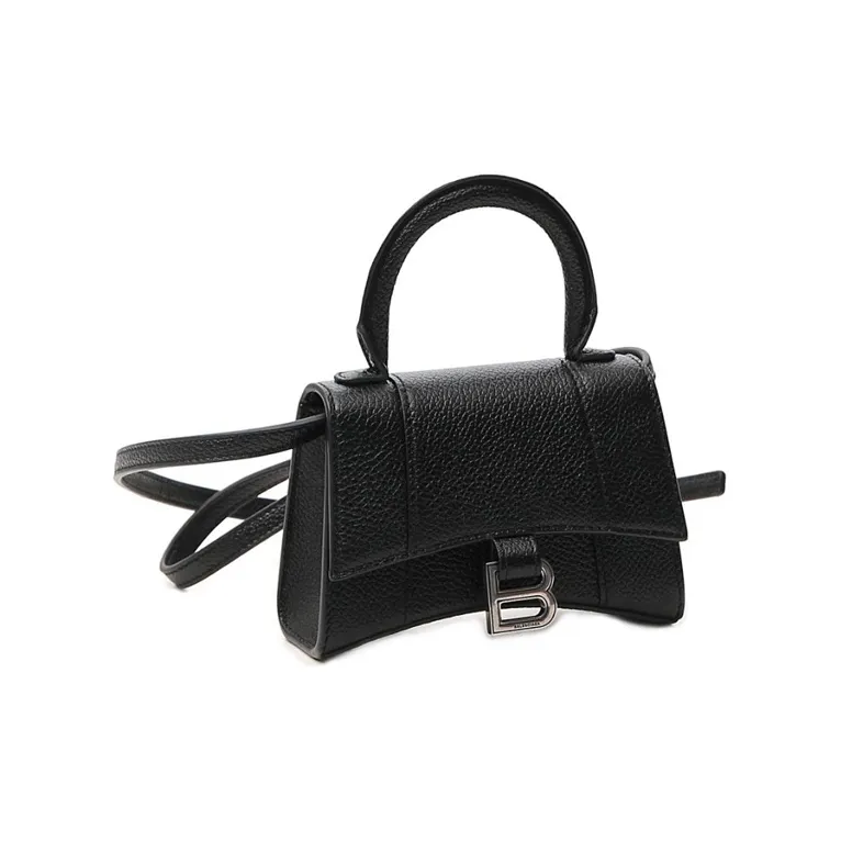 Balenciaga Litchi Grain Calfskin Hourglass Bag, Shoulder Bag, Crossbody Bag, Handbag Extra Small Women's Black-2