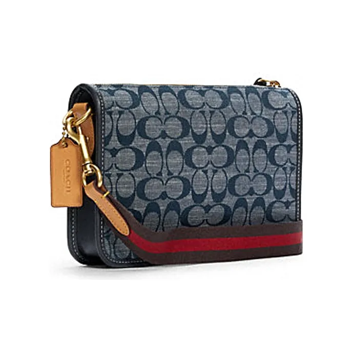 COACH Heritage Canvas With Leather Messenger Bag, Shoulder Bag, Crossbody Bag Medium Size Unisex Denim Blue Monogram-1