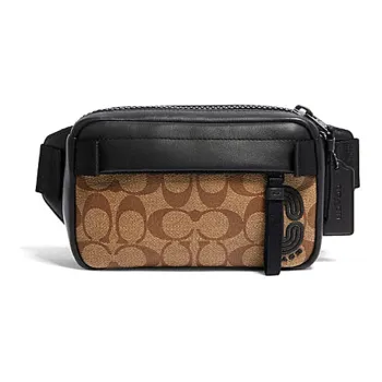 COACH Edge Canvas With Leather Shoulder Bag, Crossbody Bag, Fanny Pack, Sling Bag Small Size Men's Khaki/Black