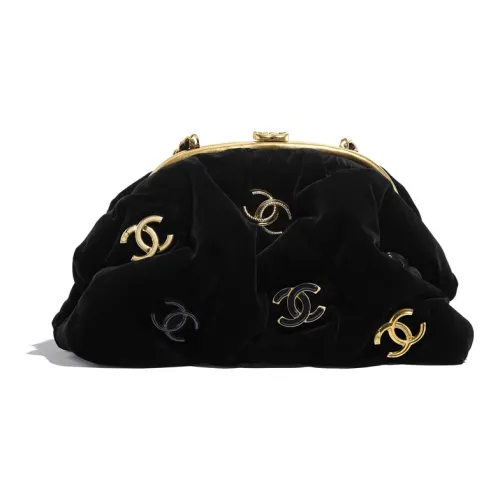 CHANEL Velvet Chain Bag, Cloud Bag, Dumpling Bag, Clutch Women's Black
