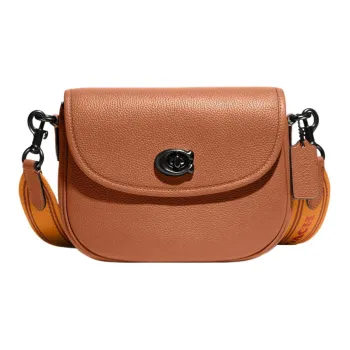 COACH Leather Saddle Bag Shoulder Bag Crossbody Bag Small Size Women's Orange Brown