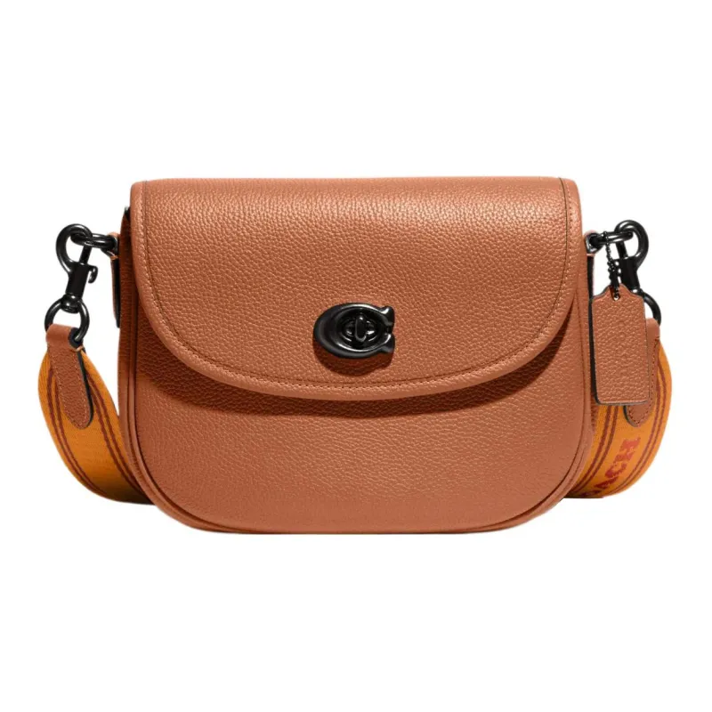 COACH Willow Leather Saddle Bag, Shoulder Bag, Crossbody Bag Trumpets Women's Saffron Brown-0