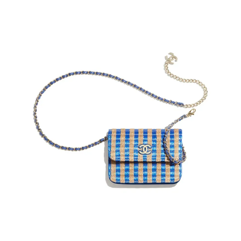 CHANEL Fiber & Yellow Jute Thread & Metal Shoulder Bag, Crossbody Bag, Fanny Pack Trumpets Women's Blue/Beige-1