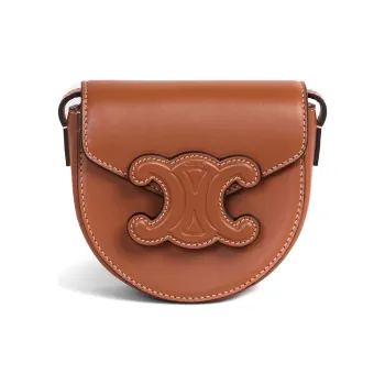 CELINE BesaceCuir Triomphe Cow Leather Saddle Bag Messenger Bag Handbag Shoulder Bag Crossbody Bag Mini Women's Tawny
