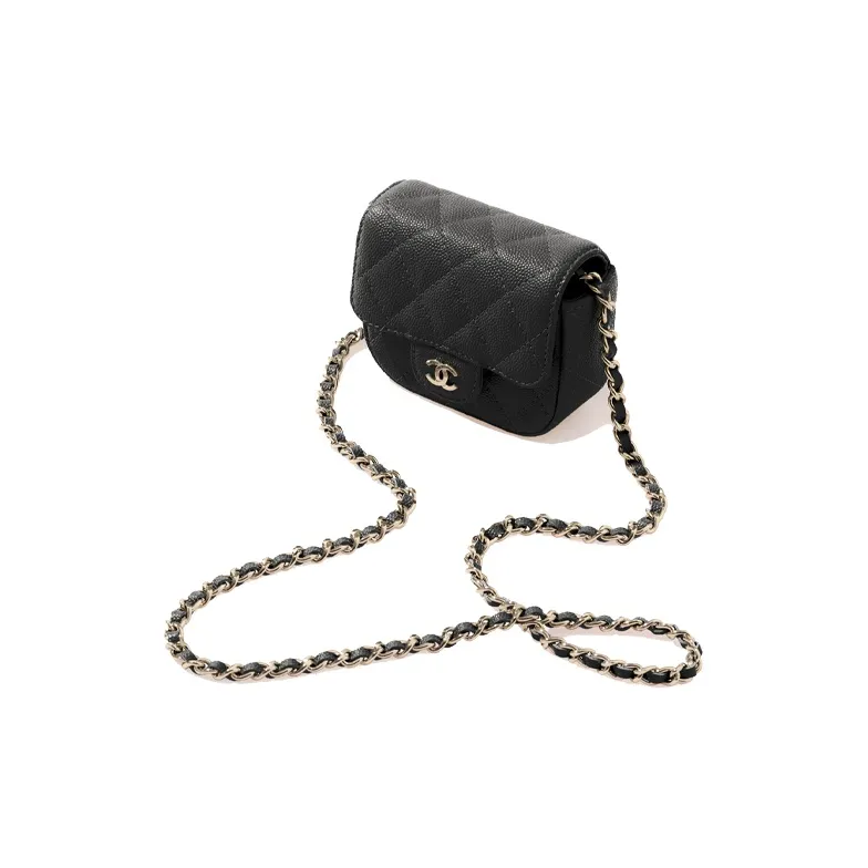 CHANEL Grain Embossed Shiny Caviar Calfskin Headphone Case Coin Purse Women's Black-2