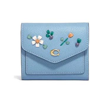 COACH Leather Clutch Envelope Bag Coin Purse Wallet Women's Ice Blue