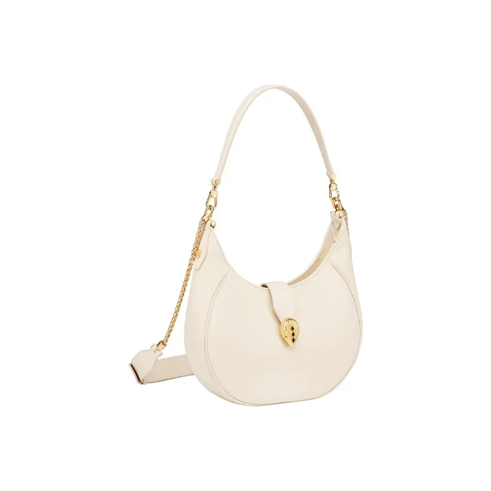 BVLGARI Serpenti Ellipse Cow Leather Shoulder Bag Crossbody Bag Women's Ivory White-1