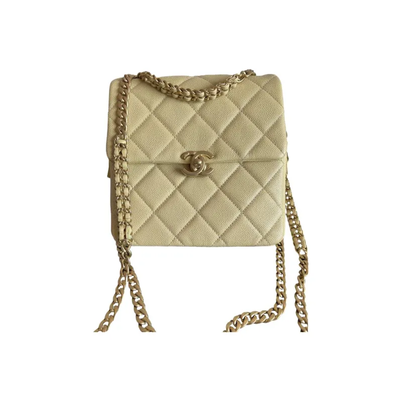 CHANEL 22SS Calfskin Backpack Shoulder Bag, Crossbody Bag Women's Chick Yellow Color-0