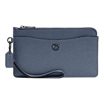 COACH Double Zip Wallet Polished Pebbled Leather Coin Purse Card Holder Wrist Bag Small Size Women's