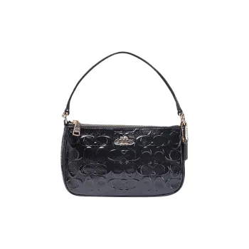 COACH Wristlet Patent Leather Handheld Crossbody One Shoulder Shoulder Bag Mahjong Handbag Small Size Women's Black