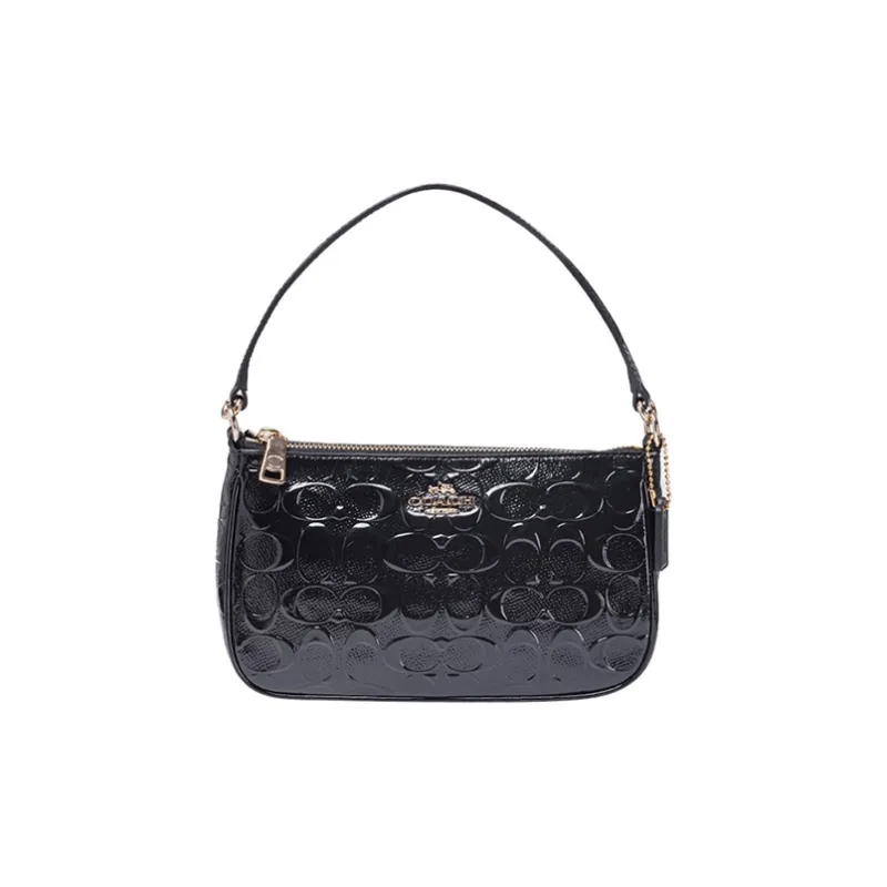 COACH Wristlet Patent Leather Handheld Crossbody One Shoulder Shoulder Bag Mahjong Handbag Small Size Women's Black-0