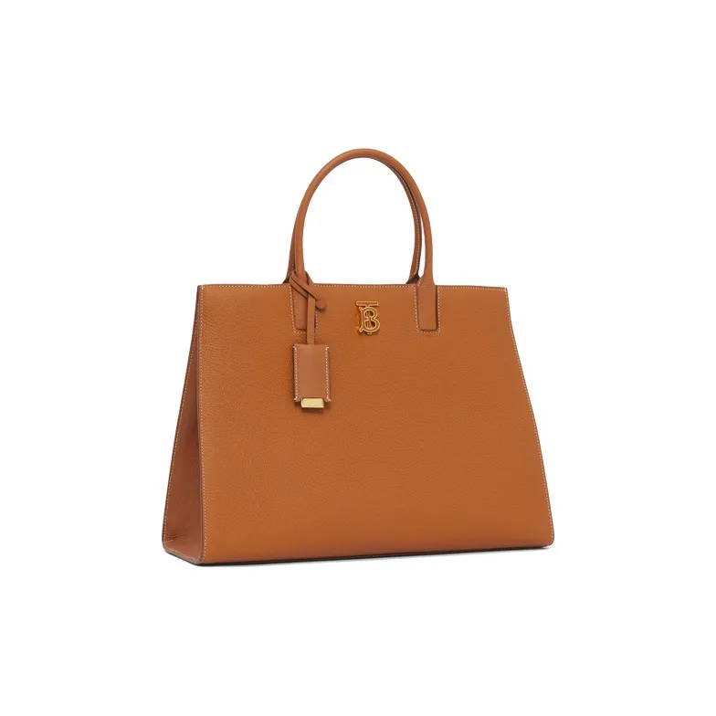 Burberry Frances Grain Texture Leather Tote Bag Shopping Bag Handbag Medium Size Women's Warm Reddish Brown-1