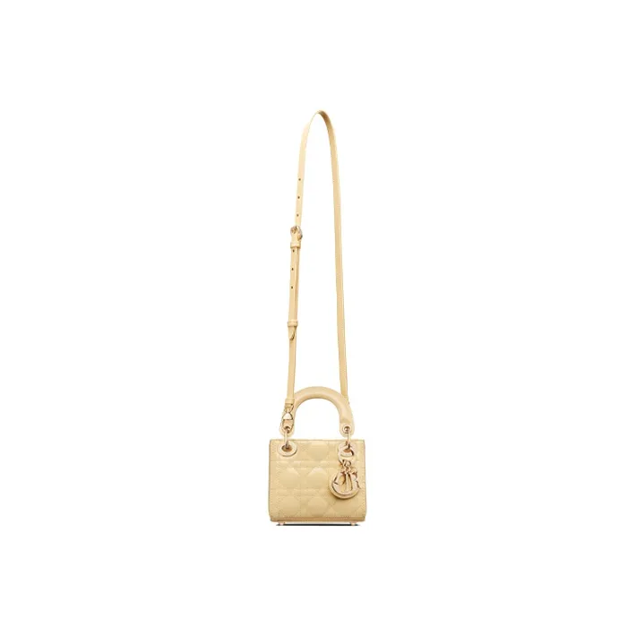 DIOR Lady Dior Patent Leather Cowhide Dior Bag Shoulder Bag Crossbody Bag Handbag Extra Mini Women's Light Yellow-3