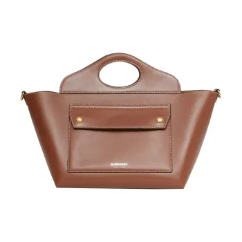 Burberry Pocket Bag Soft Leather Tote Bag Shopping Bag Handbag Mini Women's Tan