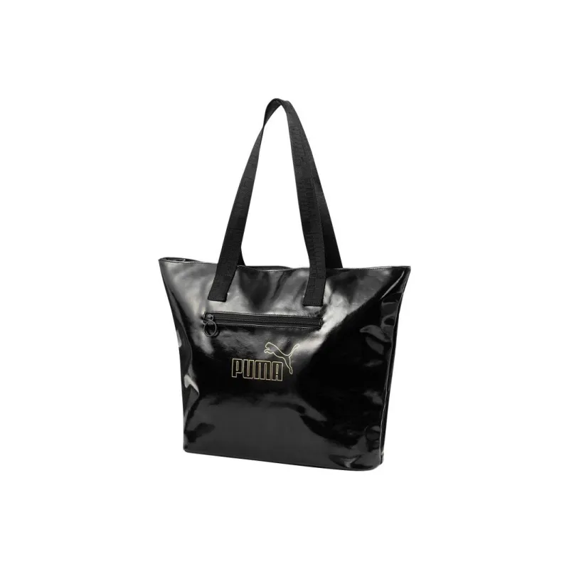 PUMA Artificial Leather Tote Bag, Shopping Bag, Shoulder Bag, Handbag Regular Women's Black Gold-1