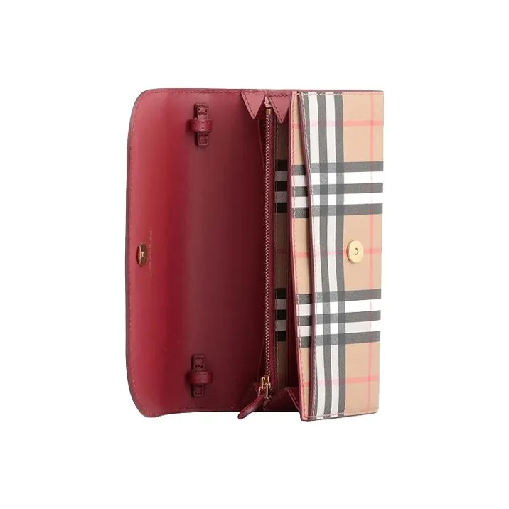 Burberry VINTAGE Cow Leather Wallet Chain Shoulder Bag Crossbody Bag Women's Khaki/Crimson-1