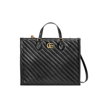 GUCCI Marmont Leather Tote Bag Shopping Bag Shoulder Bag Crossbody Bag Handbag Medium Size Unisex Black