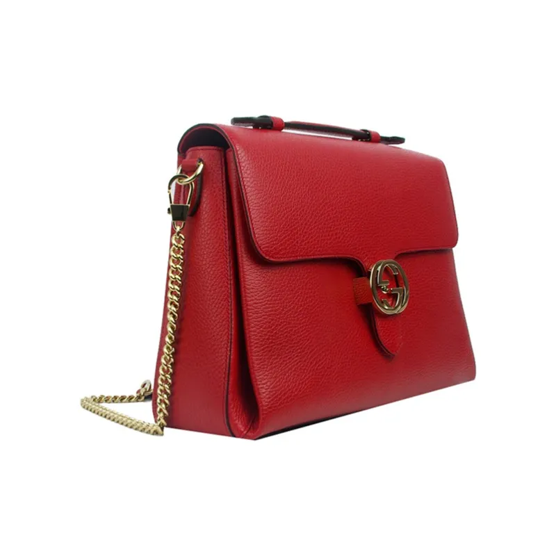 GUCCI Leather Cow Leather Messenger Bag Trunk Bag Crossbody Handbag Shoulder Bag Women's Red-1